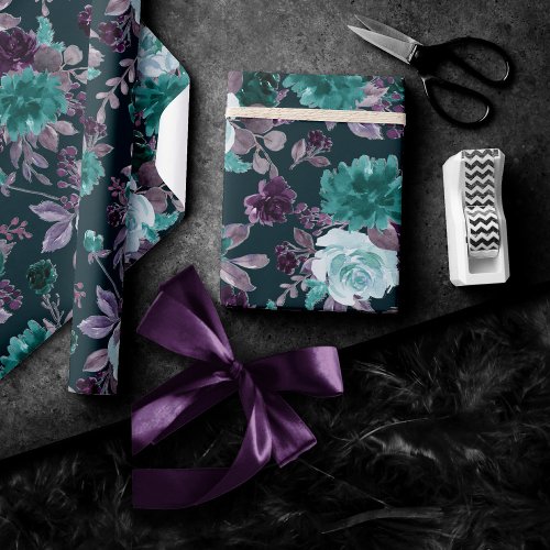 Moody Boho  Deep Teal and Eggplant Purple Pattern Wrapping Paper