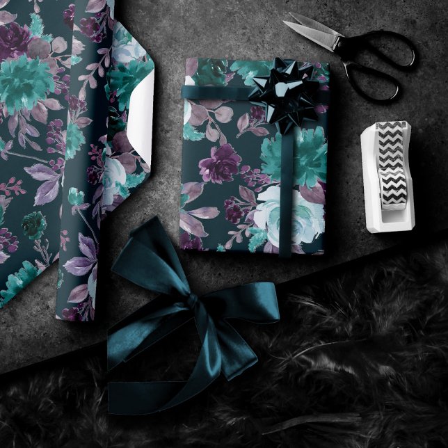 Moody Boho | Deep Teal and Eggplant Purple Pattern Wrapping Paper (Creator Uploaded)