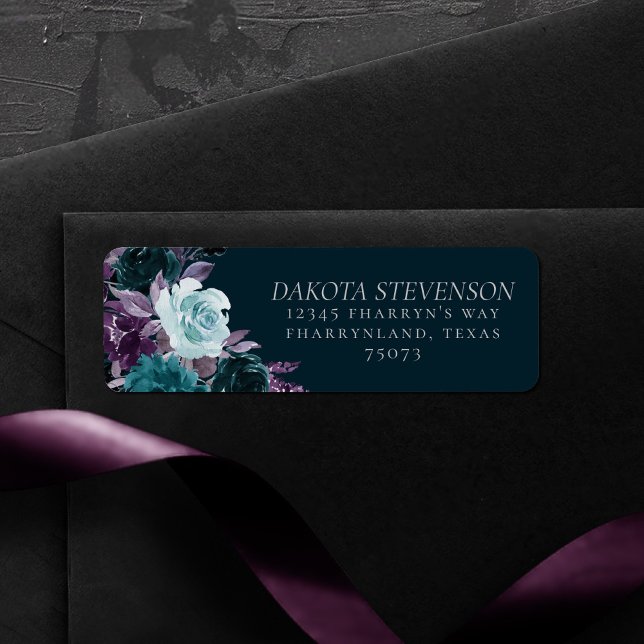 Moody Boho | Deep Teal and Purple Bouquet Address Label (Creator Uploaded)