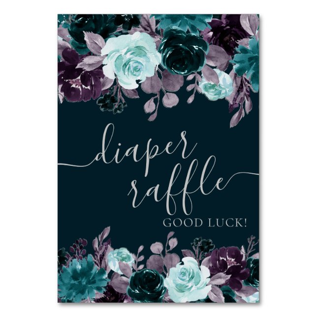 Moody Boho | Deep Teal and Purple Diaper Raffle Table Number (Front)