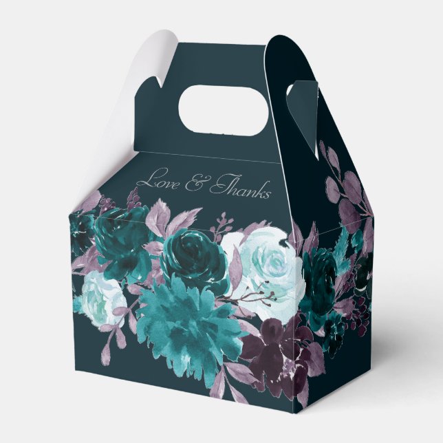 Moody Boho | Deep Teal and Purple Floral Custom Favor Boxes (Front Side)