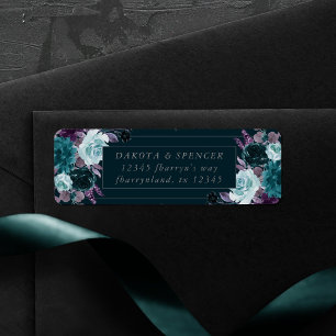 Moody Boho   Deep Teal Bouquet Frame Address Label