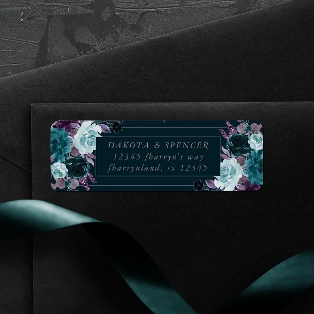 Moody Boho | Deep Teal Bouquet Frame Address Label (Creator Uploaded)