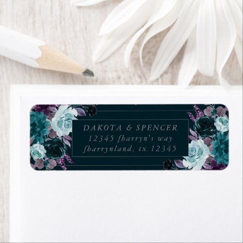 Moody Boho  Deep Teal Bouquet Frame Address Label