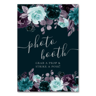 Moody Boho Deep Teal Floral Garland Photo Booth Table Number