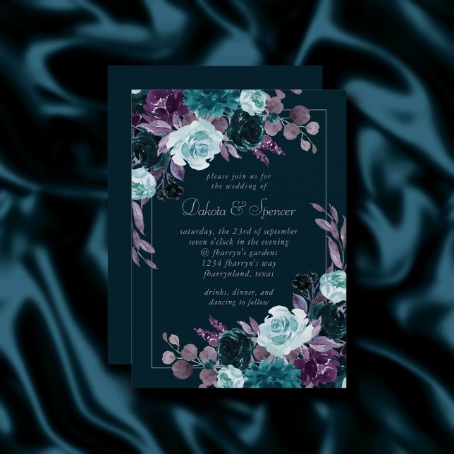 Moody Boho | Deep Teal Turquoise Purple Bouquet Invitation (Creator Uploaded)