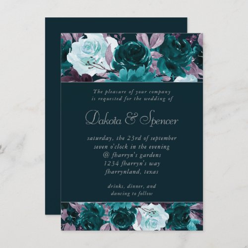 Moody Boho  Deep Teal Turquoise Purple Garland Invitation