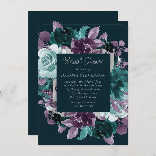 Moody Boho  Deep Teal Turquoise Purple Shower Invitation