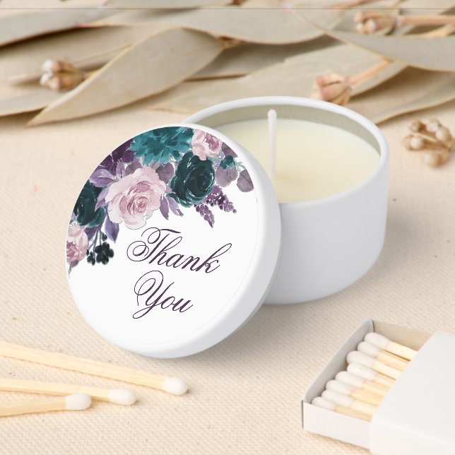 Moody Boho | Eggplant Plum Purple Floral Thank You Mini Candle Favors (Insitu)