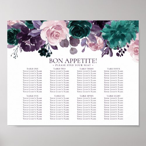 Moody Boho  Eggplant Purple 6 Table Seating Chart