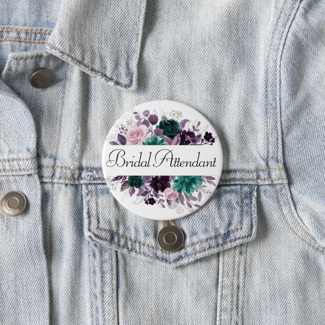 Moody Boho | Eggplant Purple and Teal Bridal Party Button (In Situ)