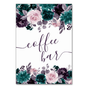 Moody Boho Eggplant Purple and Teal Coffee Bar Table Number