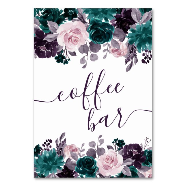 Moody Boho | Eggplant Purple and Teal Coffee Bar Table Number (Front)