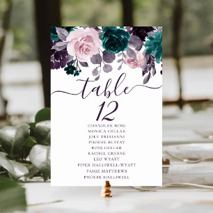 Moody Boho Eggplant Purple and Teal Guest Names Table Number