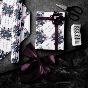 Moody Boho Eggplant Purple and Teal Monogram Wrapping Paper
