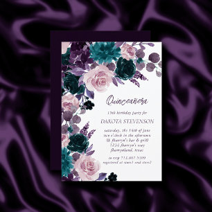 Moody Boho Eggplant Purple and Teal Quinceanera Invitation