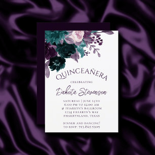 Moody Boho   Eggplant Purple and Teal Quinceanera Invitation