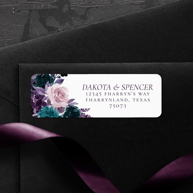 Moody Boho | Eggplant Purple and Teal Rose Address Label (Creator Uploaded)
