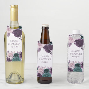 Moody Boho Eggplant Purple and Teal Rose Custom Bottle Hanger Tag