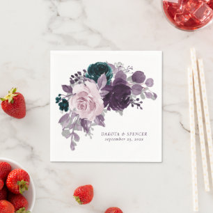 Moody Boho   Eggplant Purple and Teal Rose Custom Napkins