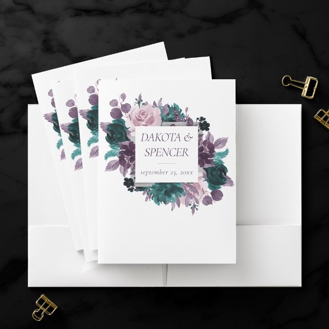 Moody Boho | Eggplant Purple and Teal Rose Custom Pocket Folder (Creator Uploaded)