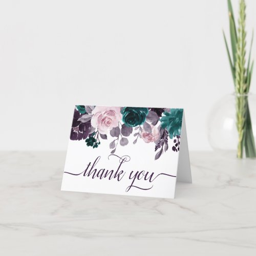 Moody Boho  Eggplant Purple and Teal Rose Photo Thank You Card