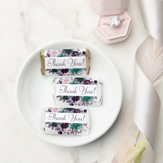 Moody Boho | Eggplant Purple and Teal Thank You Hershey's Miniatures (Wedding)