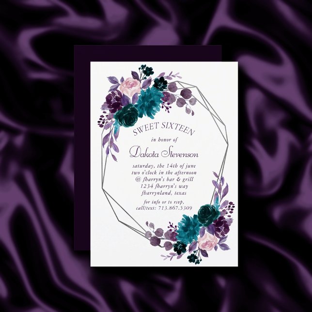 Moody Boho | Eggplant Purple Bouquet Sweet Sixteen Invitation (Creator Uploaded)