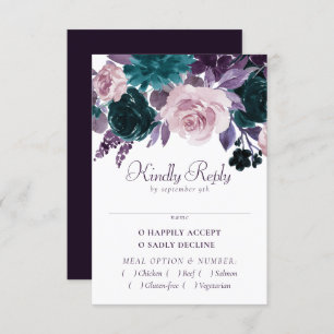 Moody Boho Eggplant Purple Dark Floral Entree RSVP Card