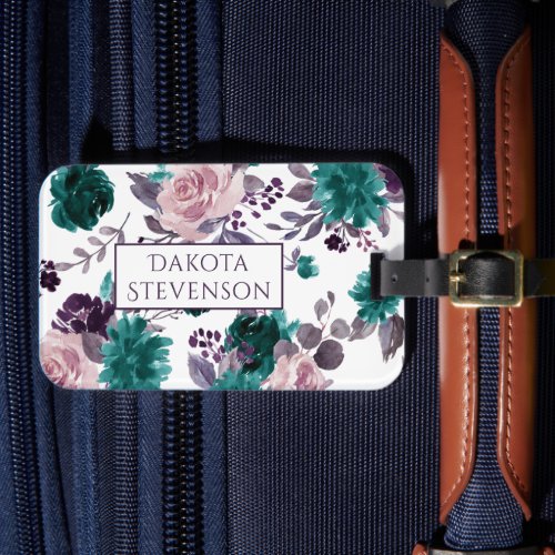 Moody Boho  Eggplant Purple Dark Floral Pattern Luggage Tag