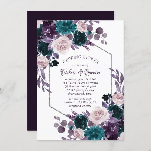 Moody Boho  Eggplant Purple Floral Bridal Shower Invitation