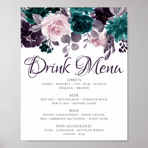 Moody Boho  Eggplant Purple Floral Drink Choice Poster