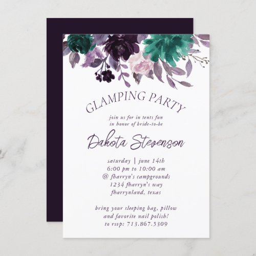 Moody Boho  Eggplant Purple Floral Glamping Party Invitation