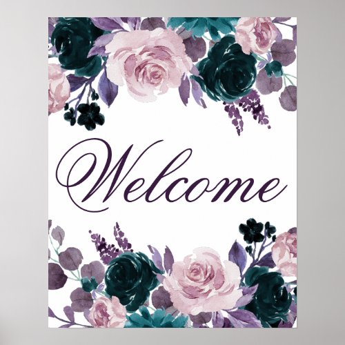 Moody Boho  Eggplant Purple Floral Quinceanera Poster