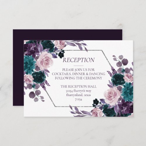 Moody Boho  Eggplant Purple Floral Reception Enclosure Card