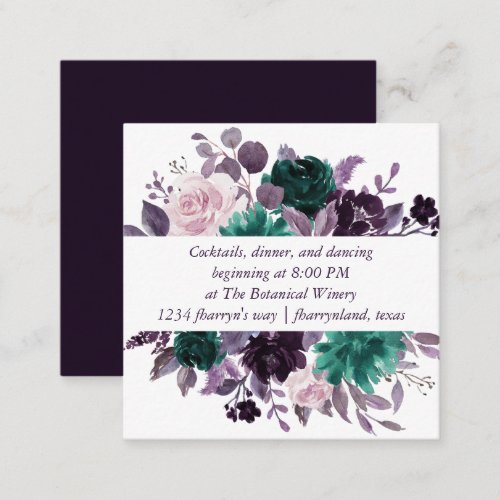 Moody Boho  Eggplant Purple Floral Reception Enclosure Card