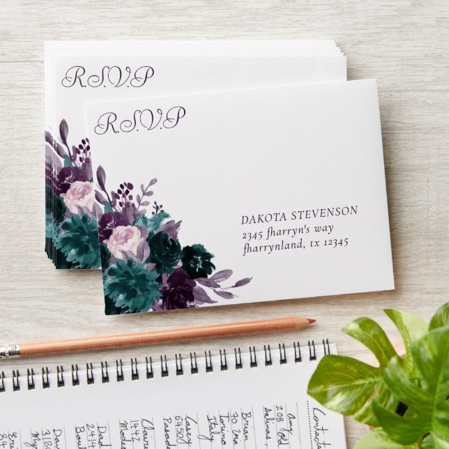 Moody Boho | Eggplant Purple Floral RSVP Address Envelope (Stacked)