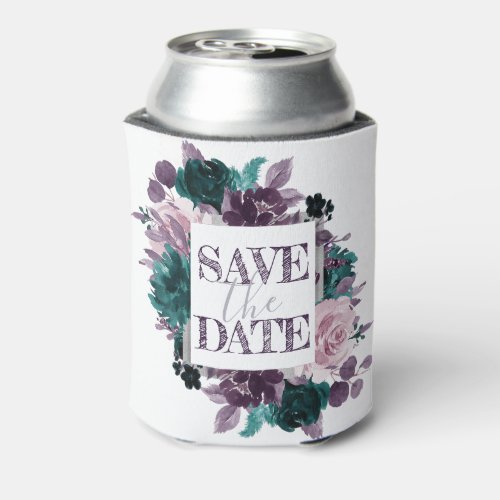 Moody Boho  Eggplant Purple Floral Save the Date Can Cooler