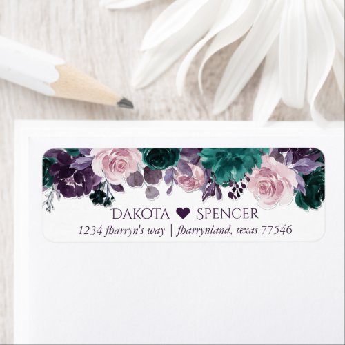 Moody Boho  Eggplant Purple Floral Wedding Heart Label