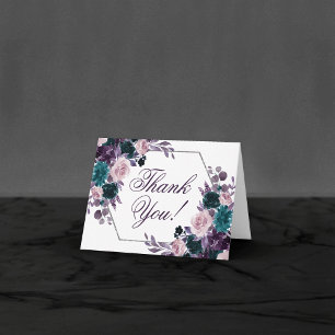 Moody Boho Eggplant Purple Floral Wedding Thank You Card