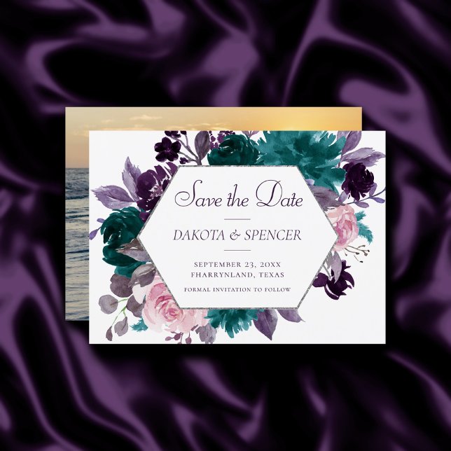 Moody Boho | Eggplant Purple Floral Wreath Frame  Save The Date (Creator Uploaded)