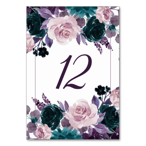 Moody Boho  Eggplant Purple Mauve Floral Party Table Number