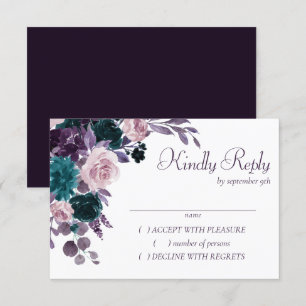 Moody Boho   Eggplant Purple Silver Frame Bouquets RSVP Card