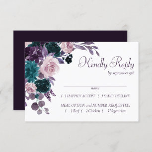 Moody Boho Eggplant Purple Silver Frame Entree RSVP Card