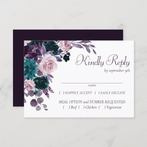 Moody Boho  Eggplant Purple Silver Frame Entree RSVP Card