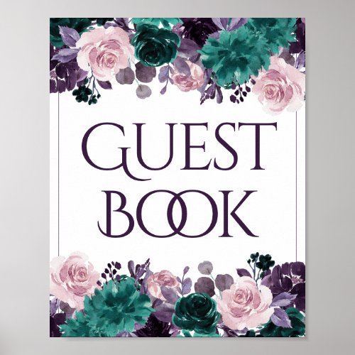 Moody Boho  Eggplant Purple Teal Guest Book Sign