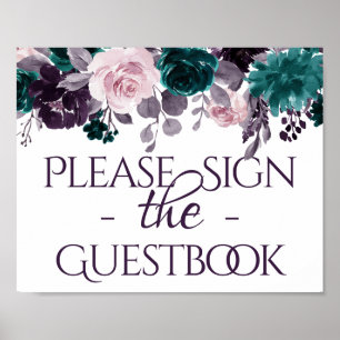 Moody Boho Eggplant Purple Teal Guestbook Sign
