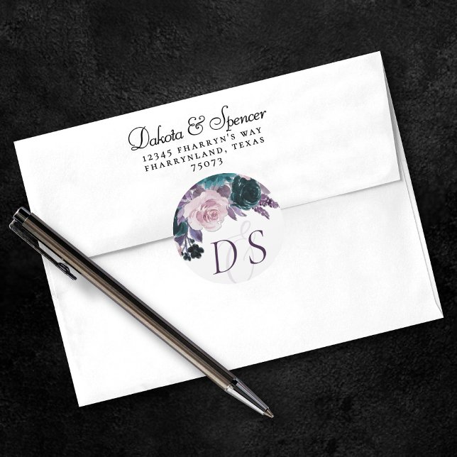 Moody Boho | Eggplant Purple Teal Save the Date Classic Round Sticker (Creator Uploaded)