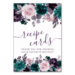 Moody Boho Eggplant Purple Teal Shared Recipe Table Number