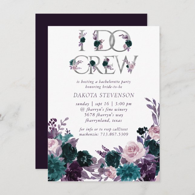 Moody Boho | Eggplant Teal I Do Crew Bridal Shower Invitation (Front/Back)
